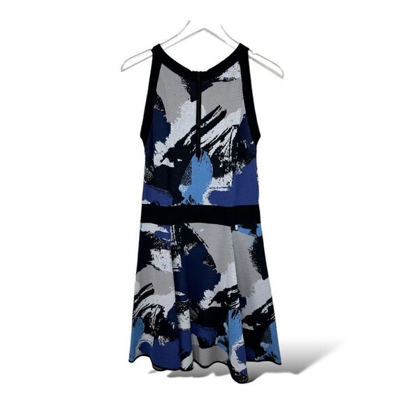 Milly Blue‎ Black Knit Abstract Print Halter Style Sleeveless Mini Dress Large - Picture 2 of 8